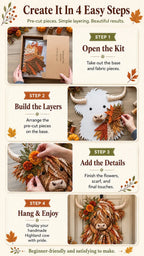 Birth Flower Highland Cow 3D Layered Fabric Art DIY Kit | Complete Kit Included ✂️ Pre-Cut Pieces • Glue or Stitch Your Way • Create a Cozy 3D Highland Cow Decor 💕