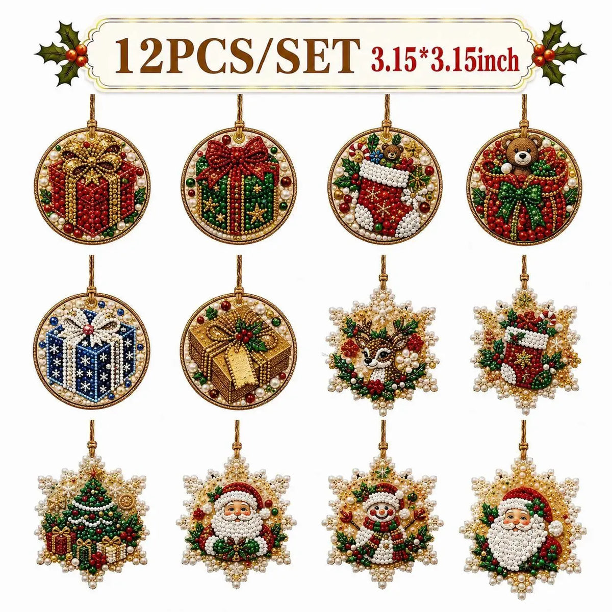 6Pcs/12Pcs Christmas DIY Diamond Painting Ornaments Kit, Xmas Tree Hanging Pendant🎄