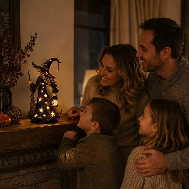 🌙 Sparkling Witch Figurine with Stars | Magical, Spooky, and Cute Night Light Decoration