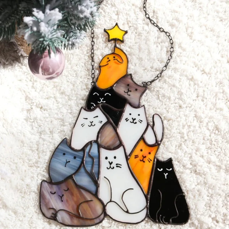😻Cat Christmas Tree Suncatcher Ornament