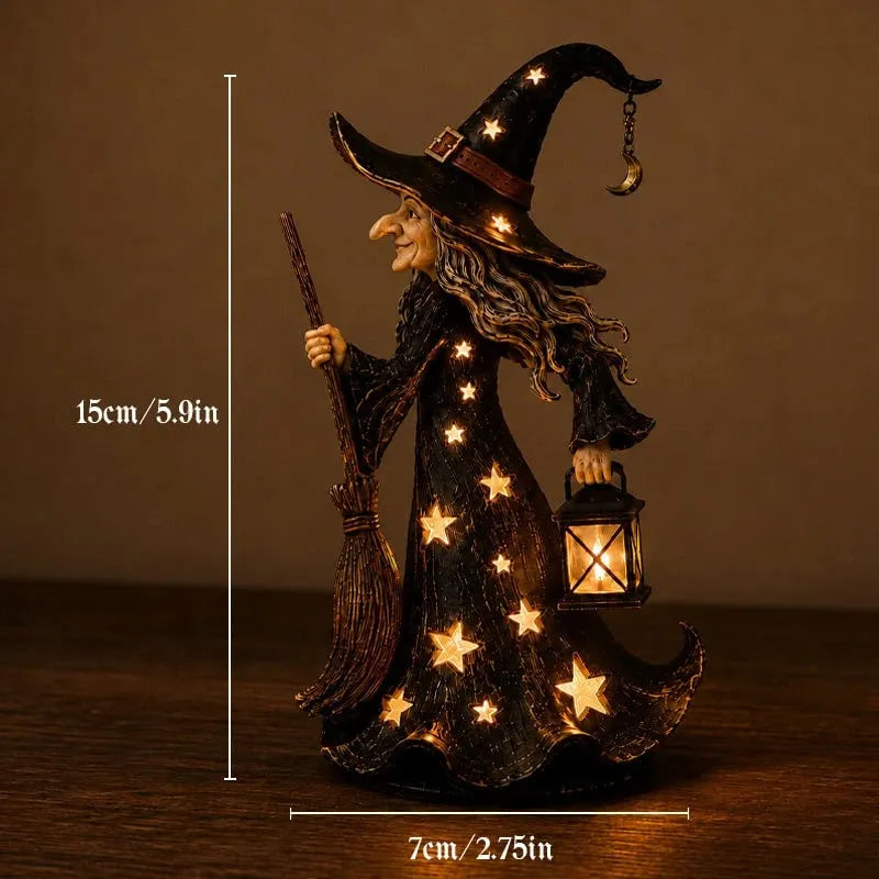 🌙 Sparkling Witch Figurine with Stars | Magical, Spooky, and Cute Night Light Decoration