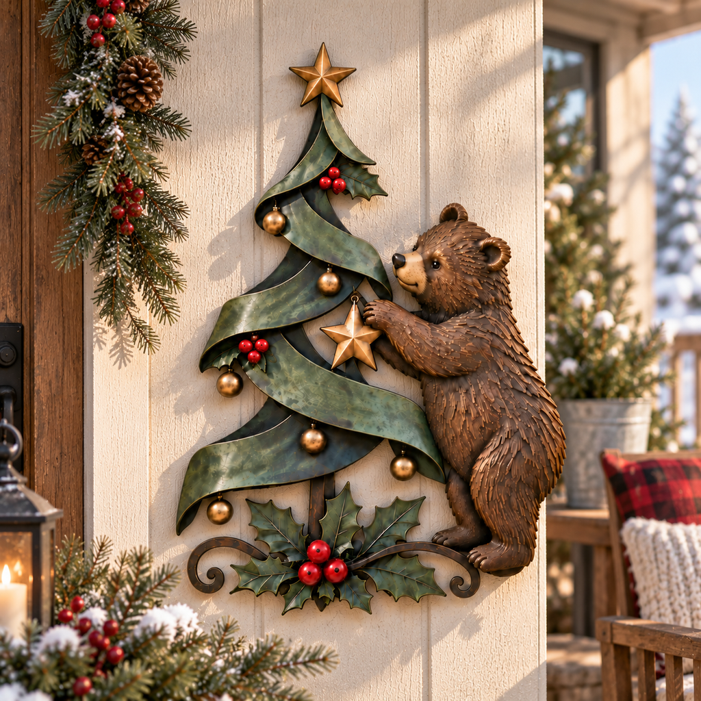 Christmas Bear Metal Wall Decor