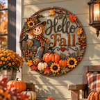 Hello Fall Scarecrow Metal Wall Decor