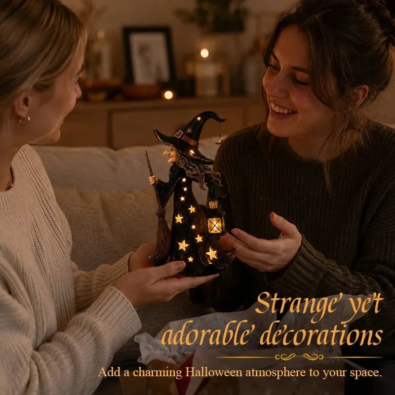 🌙 Sparkling Witch Figurine with Stars | Magical, Spooky, and Cute Night Light Decoration