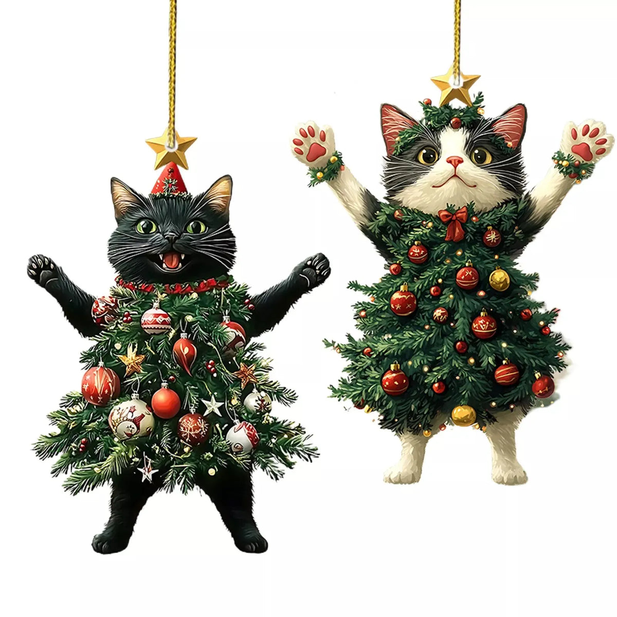 🎄Funny Black and White Cats Christmas Ornament