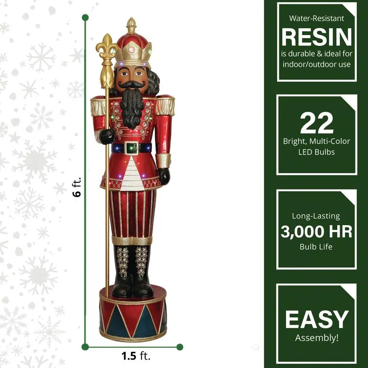 Jeweled African American Nutcracker Greeter with Staff and 22 LED Lights