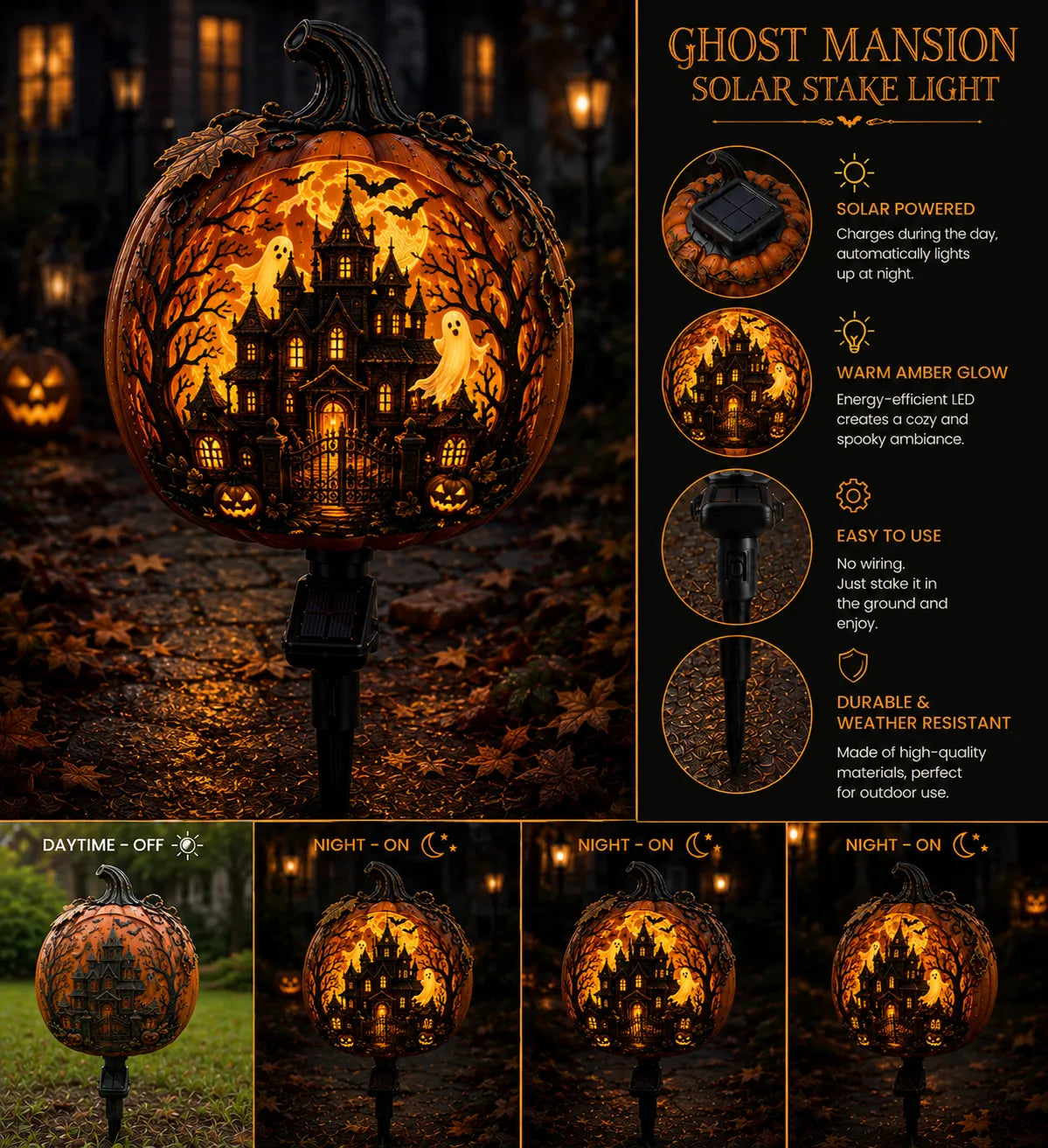 🎃 Solar Halloween Pumpkin Garden Stake Light