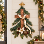 Christmas Cross Tree Metal Wall Decor