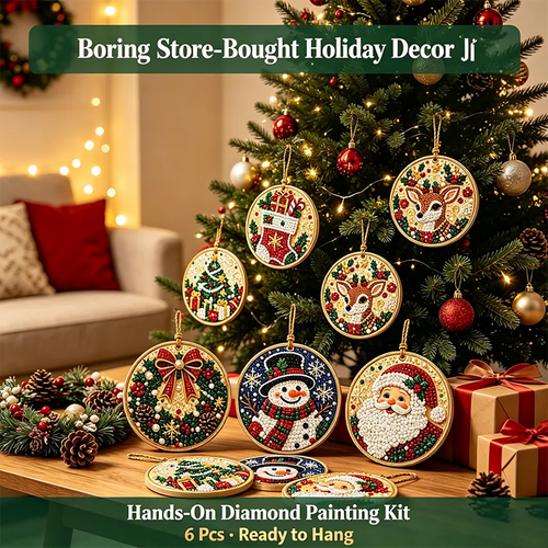 6Pcs/12Pcs Christmas DIY Diamond Painting Ornaments Kit, Xmas Tree Hanging Pendant🎄