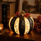 Lighted Black & Ivory Pumpkin Decor with Remote