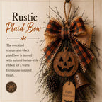 🎃🍂 Rustic Halloween Pumpkin Door Swag – Plaid Bow & Bell Hanging Décor