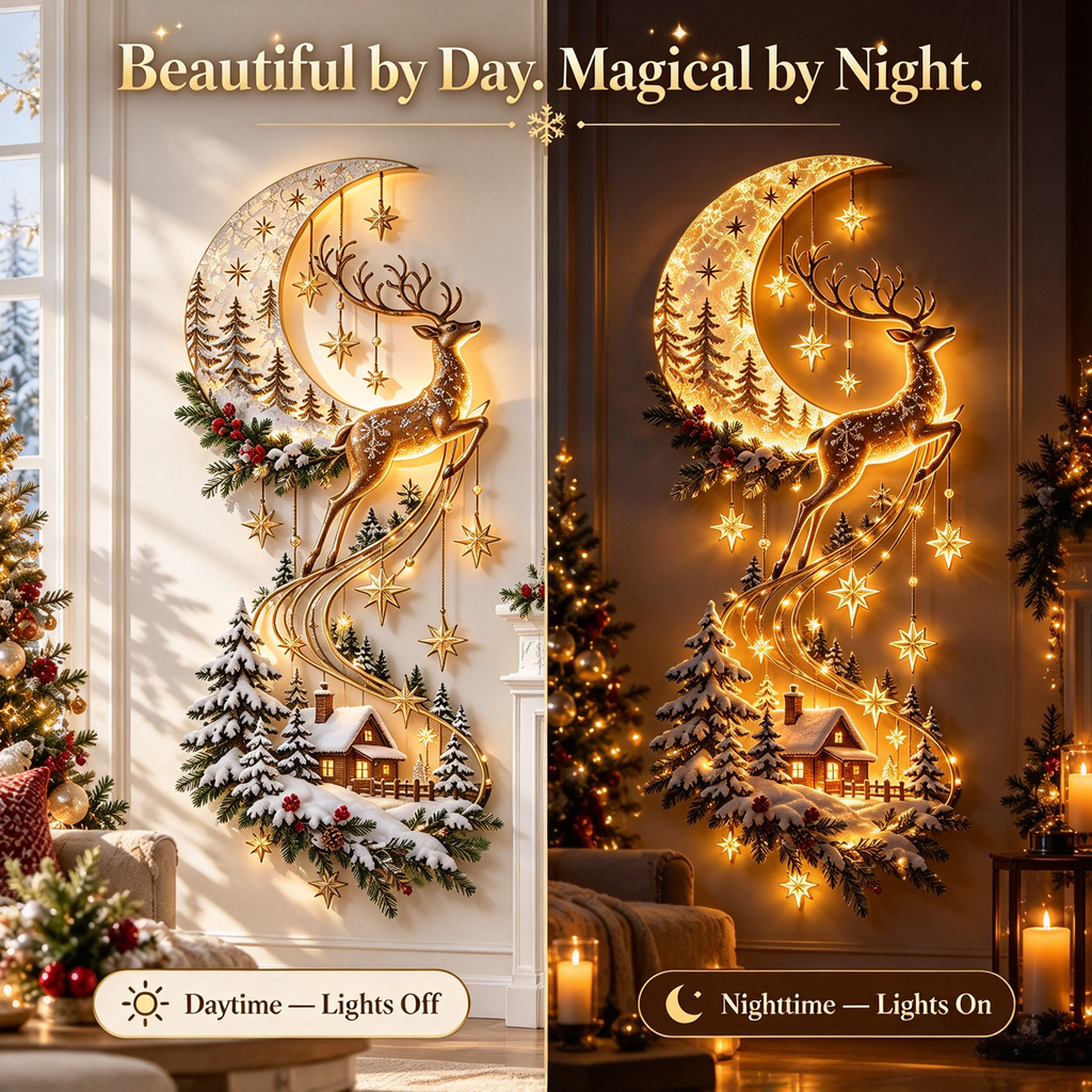 🌙 Moonlit Reindeer – Christmas Wall Light 🦌