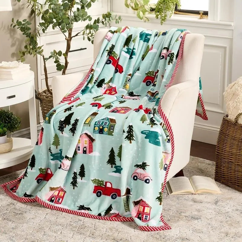 💖Christmas Festive Print Throw Blanket with Border