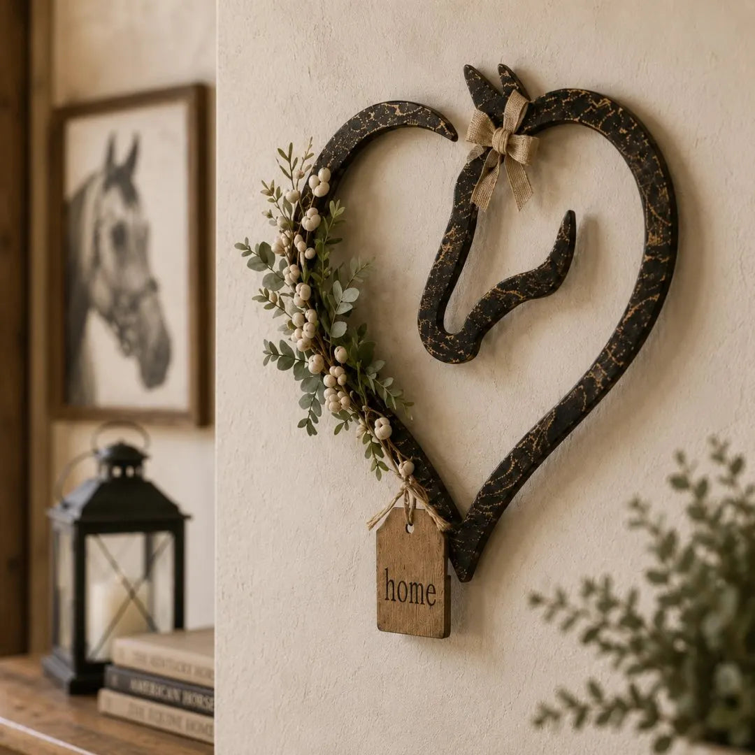 🎉Rustic Horse Heart Wall Decor with Greenery 💜– ✨Farmhouse Equestrian Home Accent
