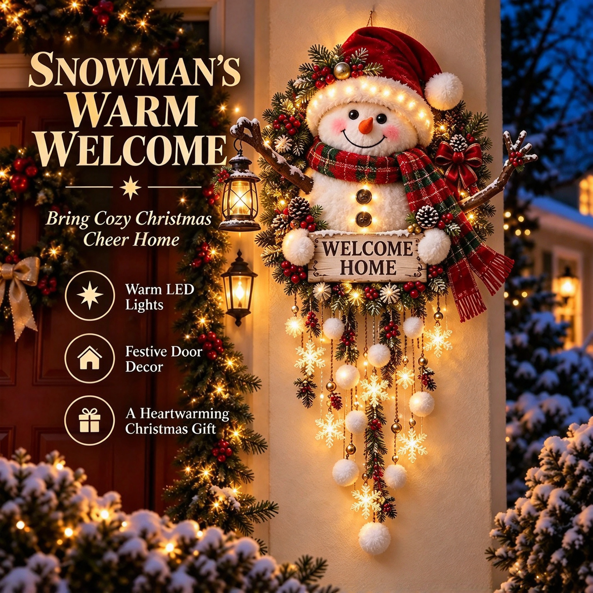 🦉 Woodland Owl Welcome Wall Light – Festive Christmas Door Decor 🦉