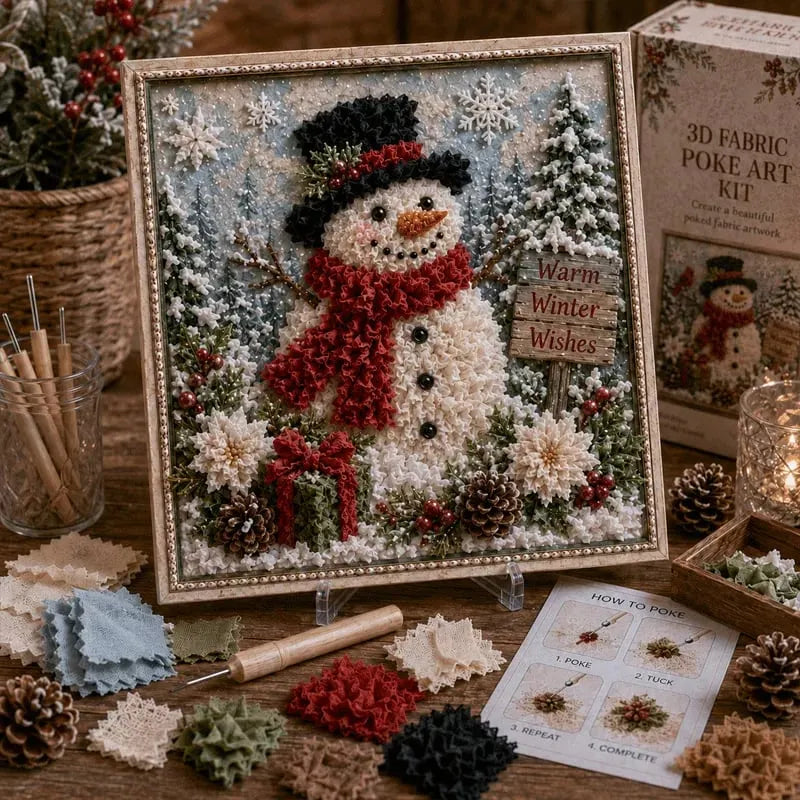 Premium 3D Christmas Fabric Poke Art Kit | No-Sew Holiday Craft with Pre-Punched Board, Fabric Squares & Display Stand