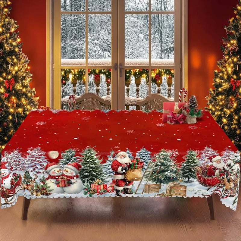 🎄 Jolly Santa & Reindeer Christmas Tablecloth🧼Festive, Family-Ready & Machine Washable! 🎁