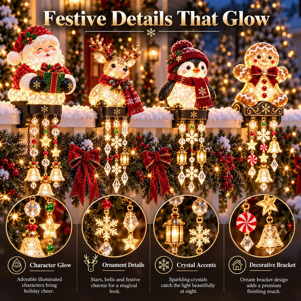 🎄 Christmas Porch Railing Lights – 4 Festive Character Designs