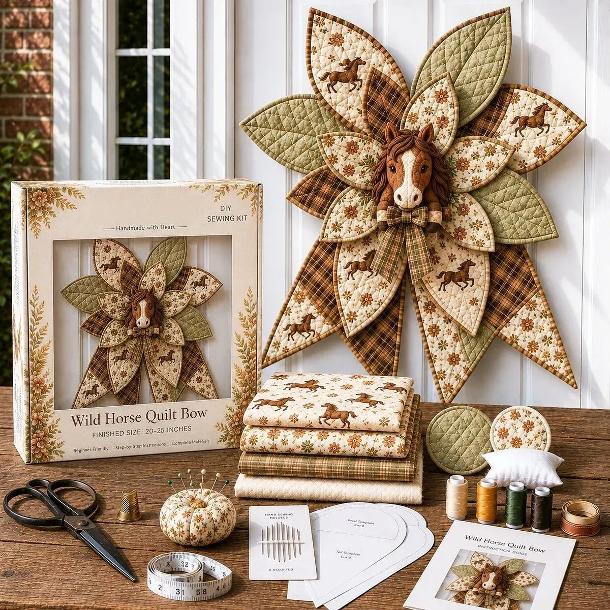 🎀 Beginner-Friendly Oversized Quilted Bow Sewing Kit | Coordinated Printed Fabrics, Batting, Pre-Designed Templates & Complete Supplies for a 3D Statement Bow ✨