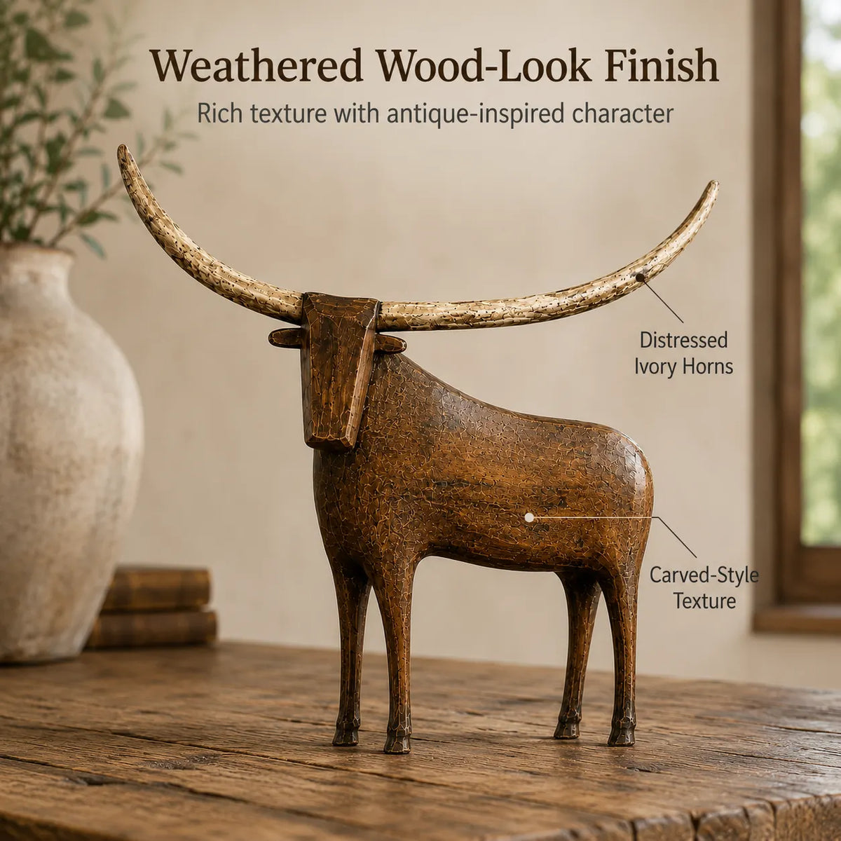 🐂Vintage Longhorn Bull Sculpture