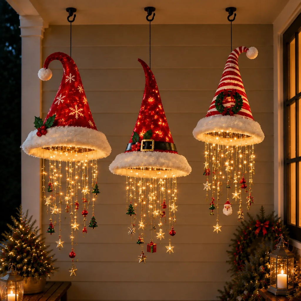🎅 Lighted Santa Hat Hanging Chandelier