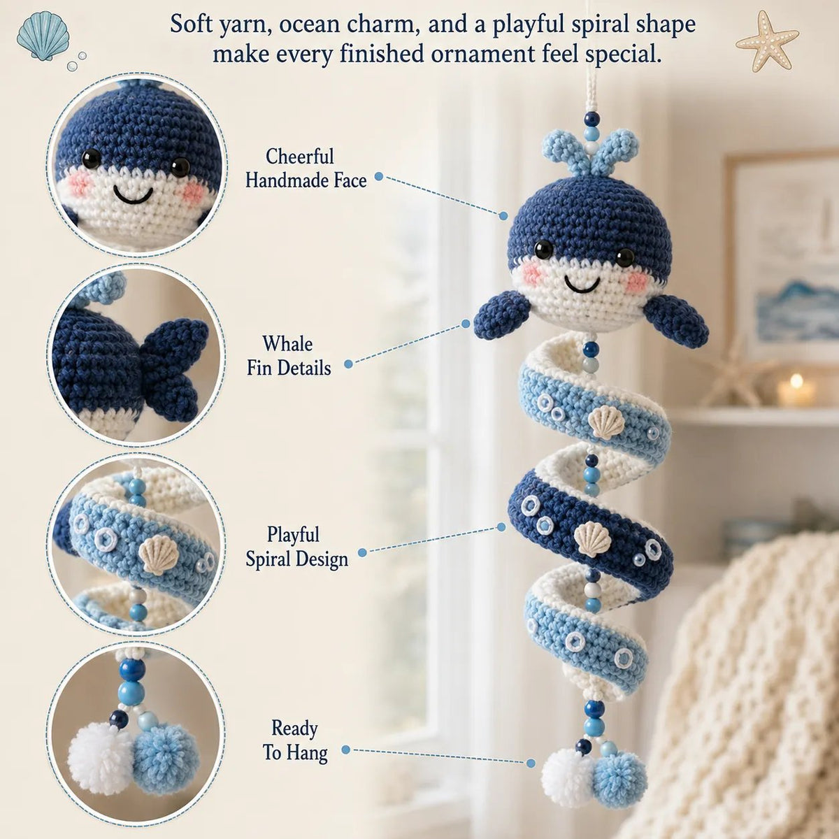 🌊 Beginner-Friendly Ocean Animal Spiral Crochet Hanging Ornament Kit💕