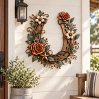 Western Horseshoe Floral Metal Wall Decor