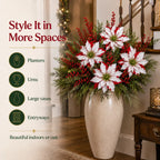 🎄Christmas Poinsettia Planter Inserts – Set of 6 Red & White Holiday Floral Picks