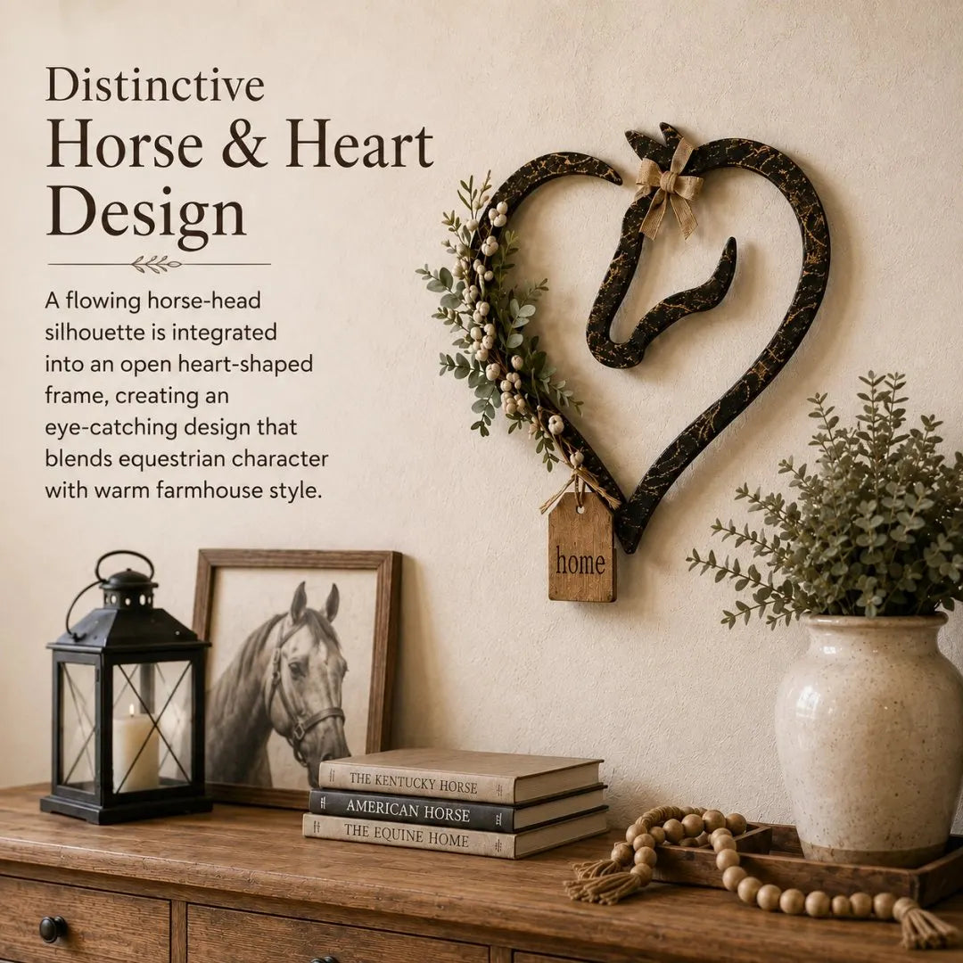 🎉Rustic Horse Heart Wall Decor with Greenery 💜– ✨Farmhouse Equestrian Home Accent