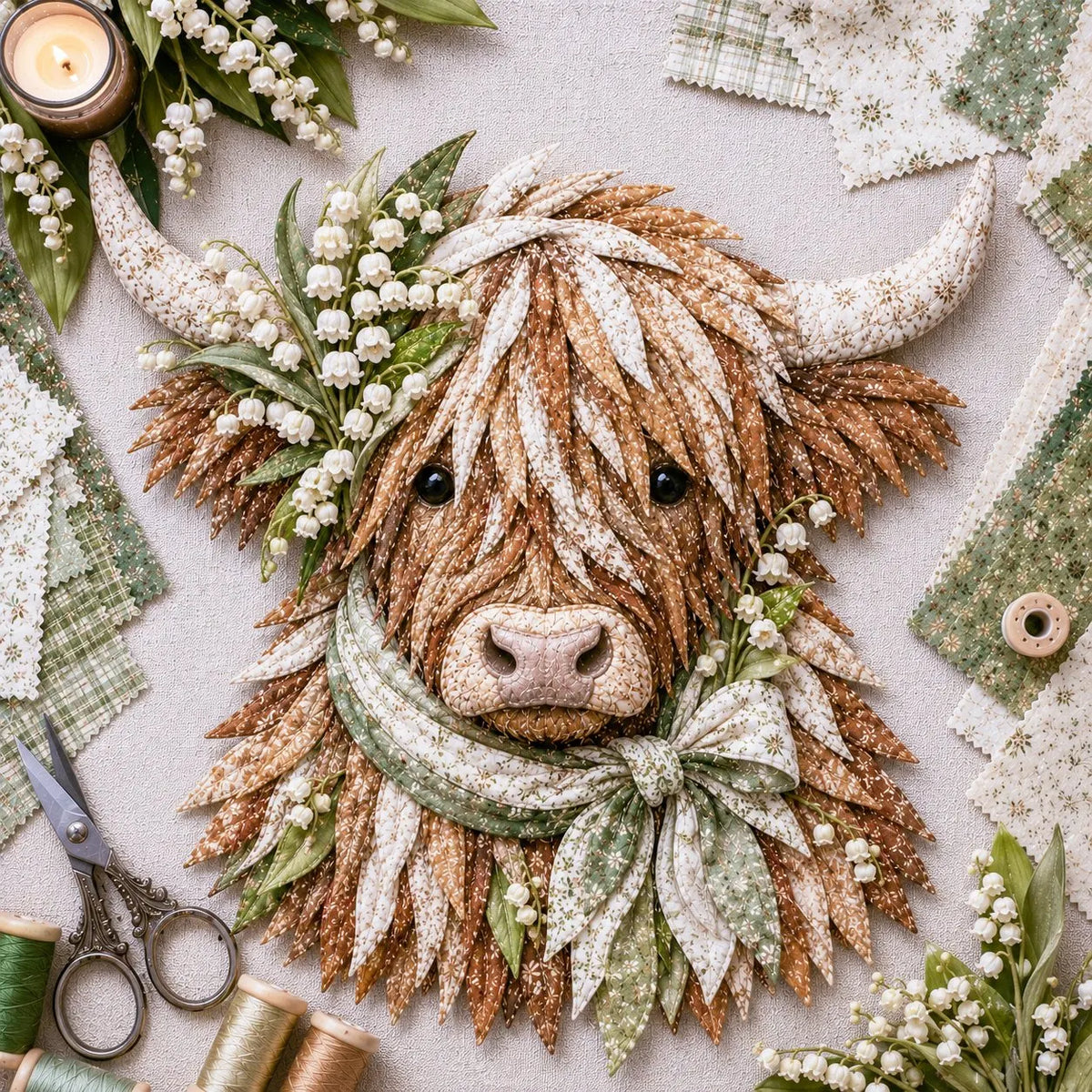 Birth Flower Highland Cow 3D Layered Fabric Art DIY Kit | Complete Kit Included ✂️ Pre-Cut Pieces • Glue or Stitch Your Way • Create a Cozy 3D Highland Cow Decor 💕