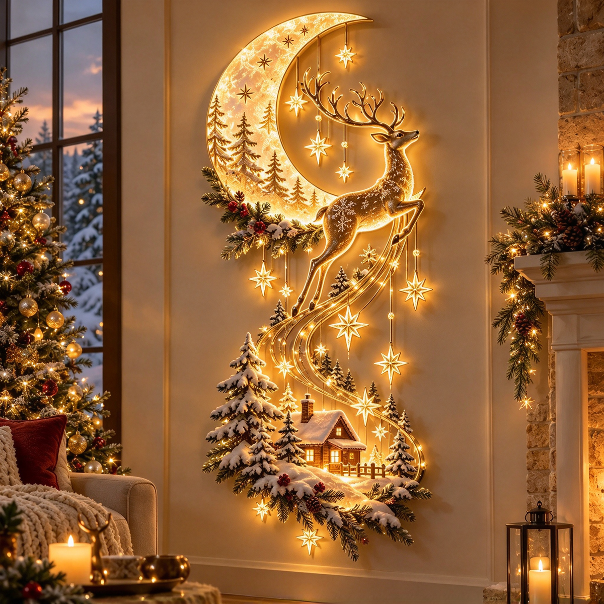 🌙 Moonlit Reindeer – Christmas Wall Light 🦌