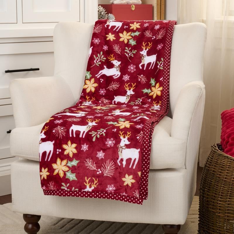 💖Christmas Festive Print Throw Blanket with Border