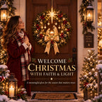 🕊️ Lighted Nativity Christmas Wreath – Star of Bethlehem Front Door Decor ✨