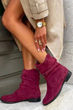 Solid Color Patchwork Round Toe V Cut Slouch Ankle Boots