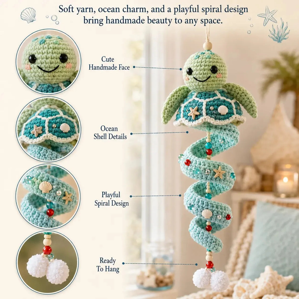 🌊 Beginner-Friendly Ocean Animal Spiral Crochet Hanging Ornament Kit💕