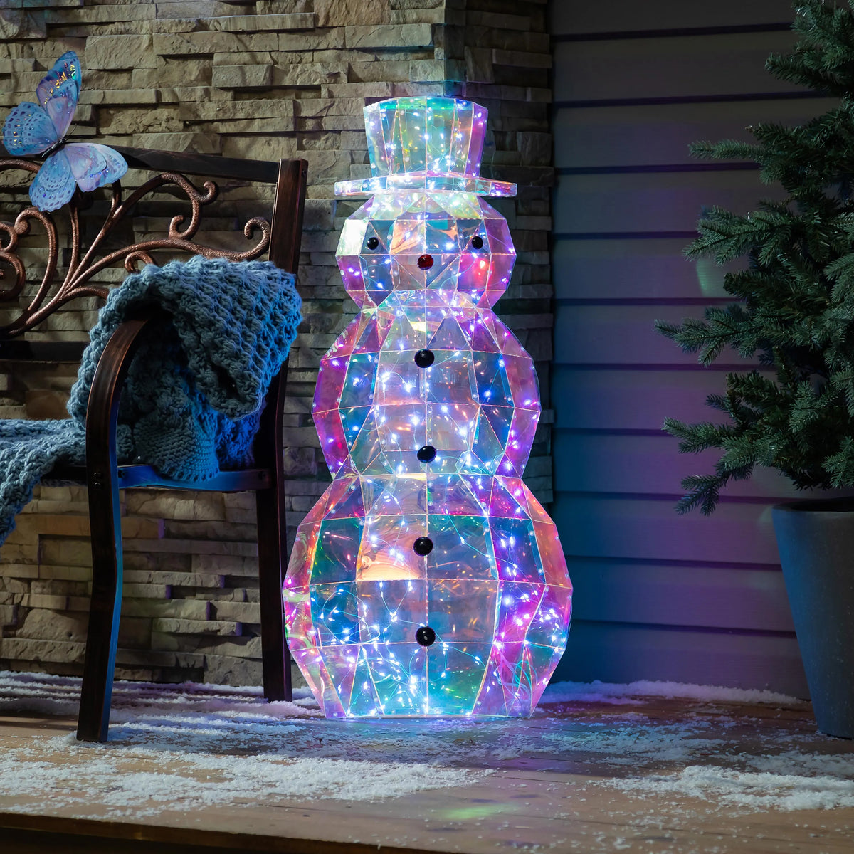 Season to Sparkle Garden Statue, LED PVC Statue, Iridescent Snowman, 35.5"H