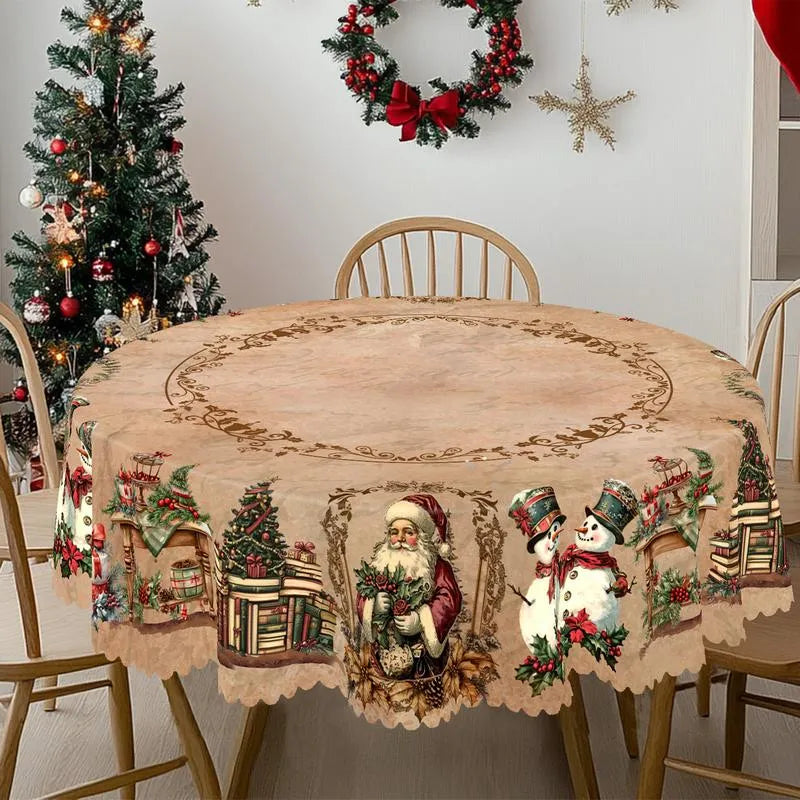 🎄 Jolly Santa & Reindeer Christmas Tablecloth🧼Festive, Family-Ready & Machine Washable! 🎁