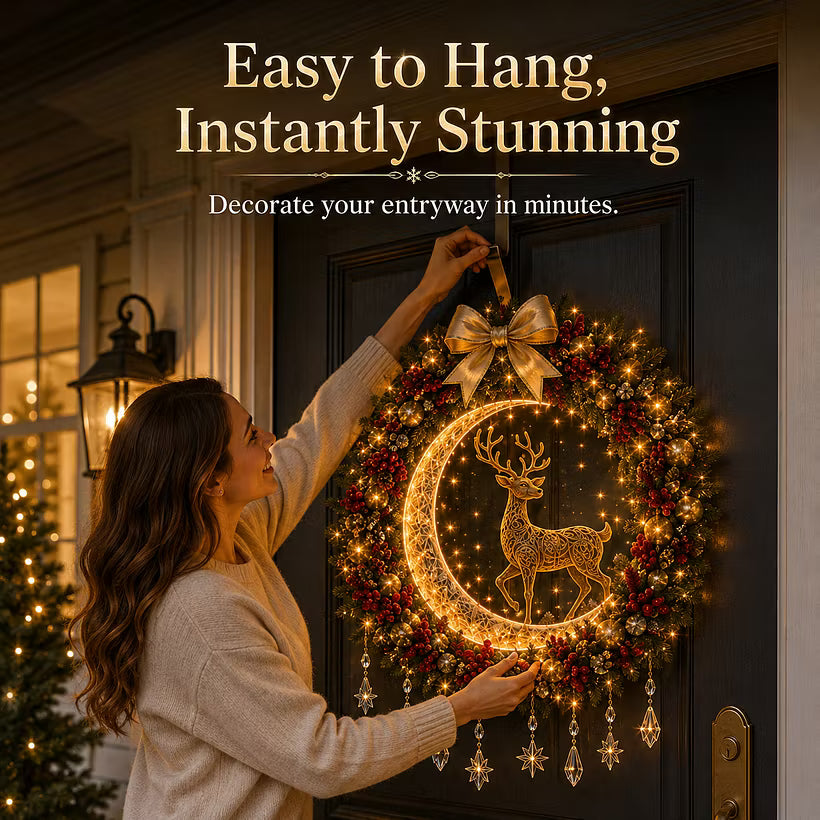 👼 Moonlit Wreath Collection – Lighted Holiday Door Decor 🎄