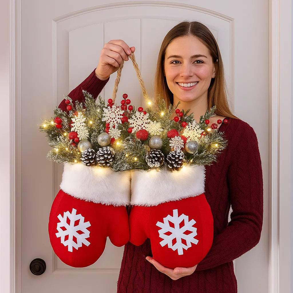 Twinkling Christmas Mitten Wreath