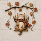 Autumn Cat Swing Metal Wall Decor