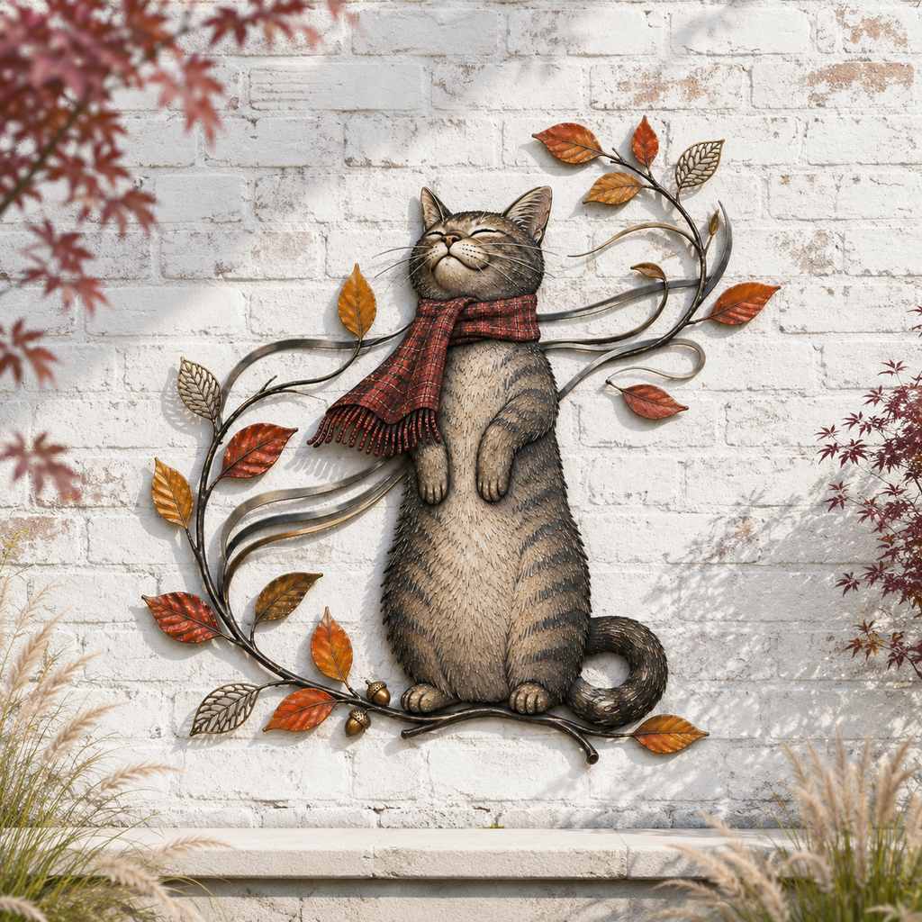 Autumn Cat Metal Wall Decor