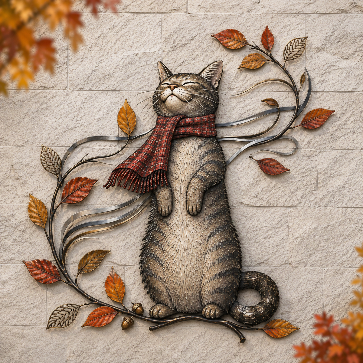 Autumn Cat Metal Wall Decor