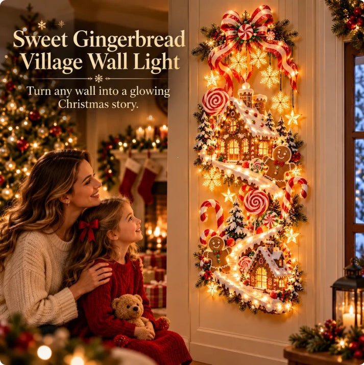 🍭 Sweet Gingerbread Village Wall Light – Glowing Christmas Wall Decor 🍭