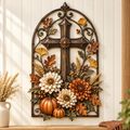 Autumn Cross & Floral Harvest Metal Wall Decor