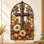 Autumn Cross & Floral Harvest Metal Wall Decor