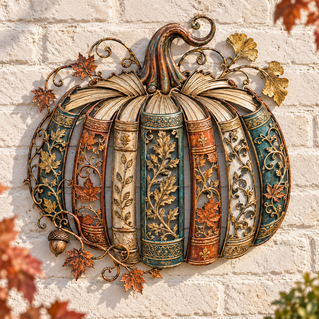 Book Pumpkin Fall Metal Wall Decor