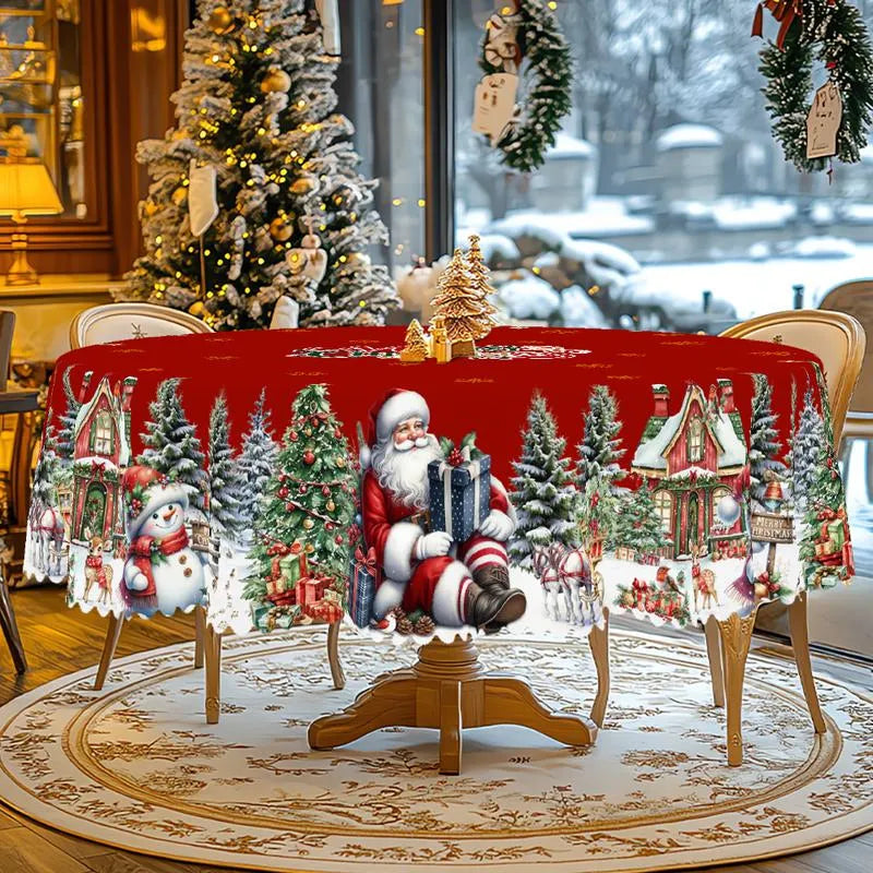🎄 Jolly Santa & Reindeer Christmas Tablecloth🧼Festive, Family-Ready & Machine Washable! 🎁