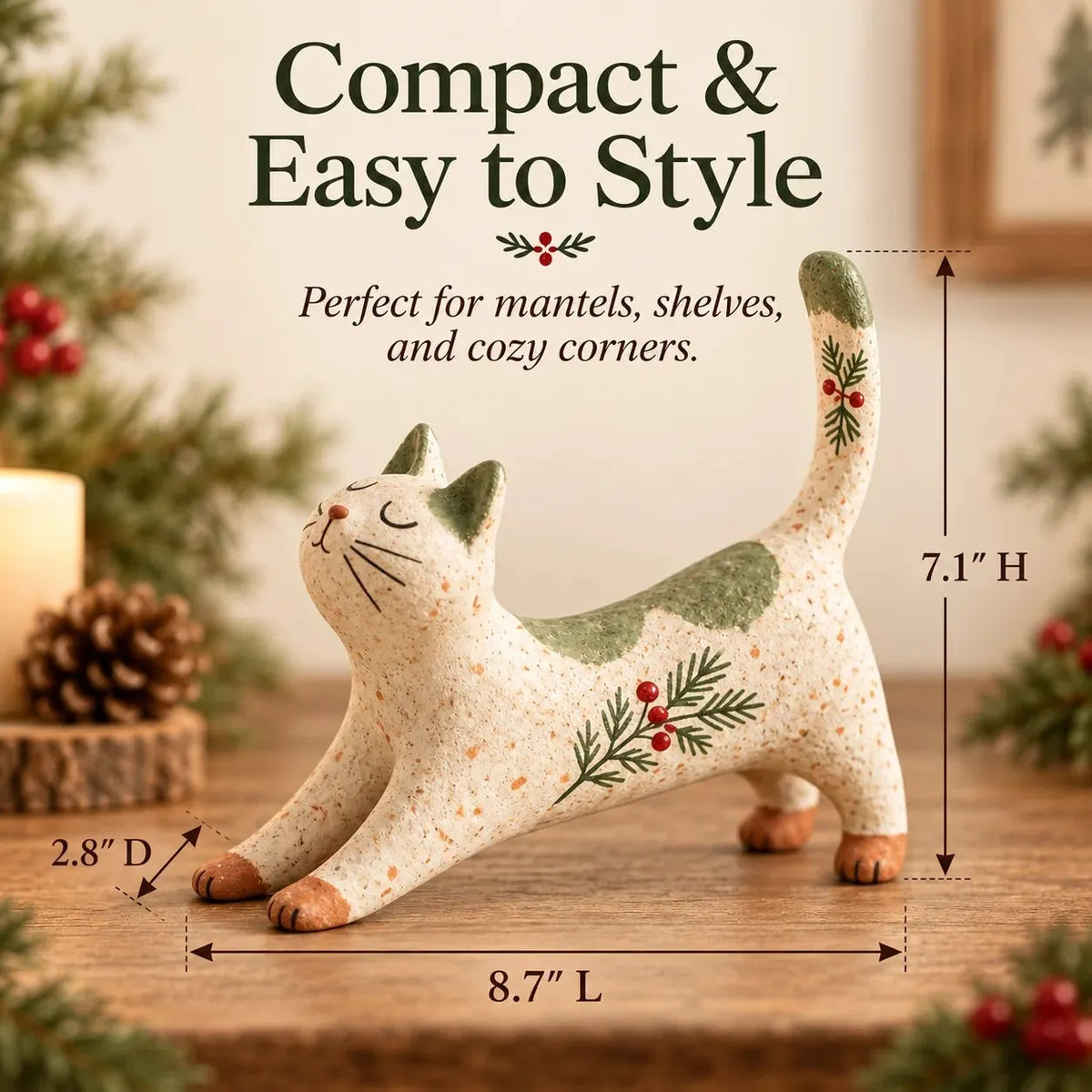 🐈🎄 Woodland Christmas Cat Figurine--a cosy little woodland friend for your holiday home