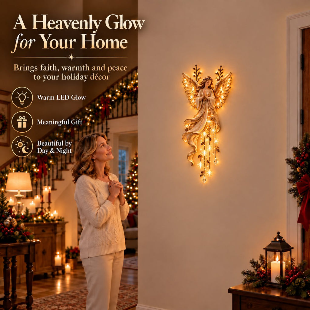 ✨Last Day 49% OFF✨Guardian Angel Starfall CascadeTM – Lighted Faith & Blessing Christmas Wall Decor✨