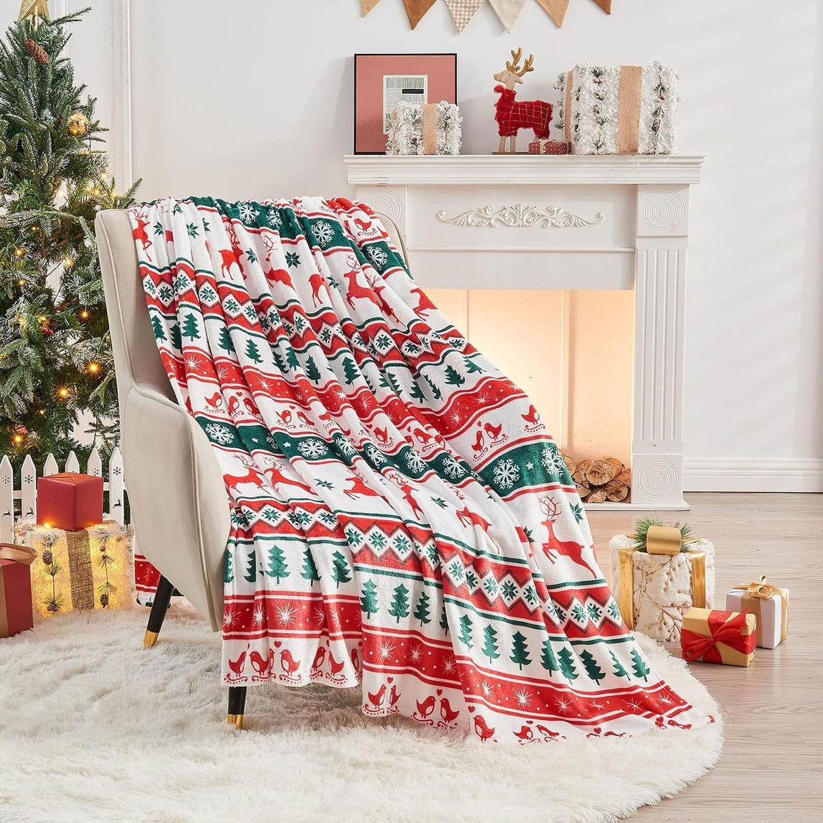 💖Christmas Festive Print Throw Blanket with Border